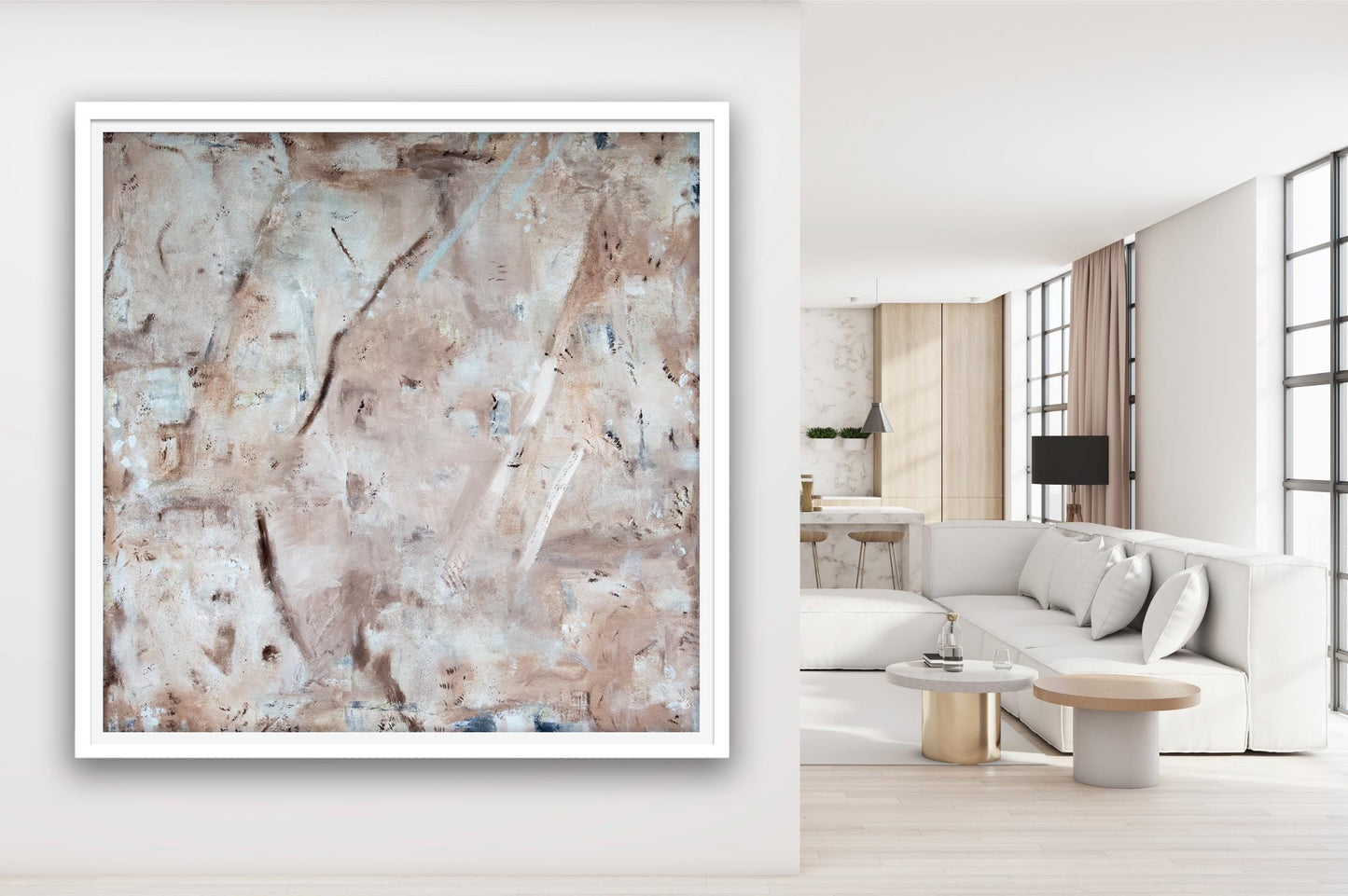 Neutral Abstract Painting Framed Print, large minimalist abstract art, Modern textured pastel multicolor, Trendy aesthetic large wall art