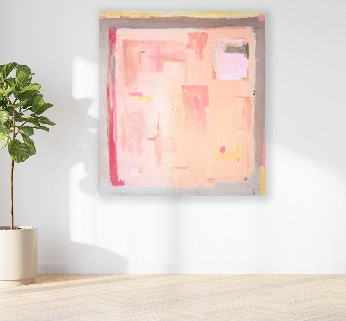 Pastel Pink Abstract Large Canvas Wall Art - Print for Modern Boho Decor -  Trendy Minimalist Vibe, Beige Painted Fine Art Canvas Print