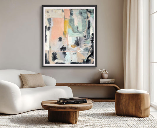 Pastel Pink Boho Abstract Wall Fine Art Paper Print, Large Modern Minimalist Textured Painting in Pink