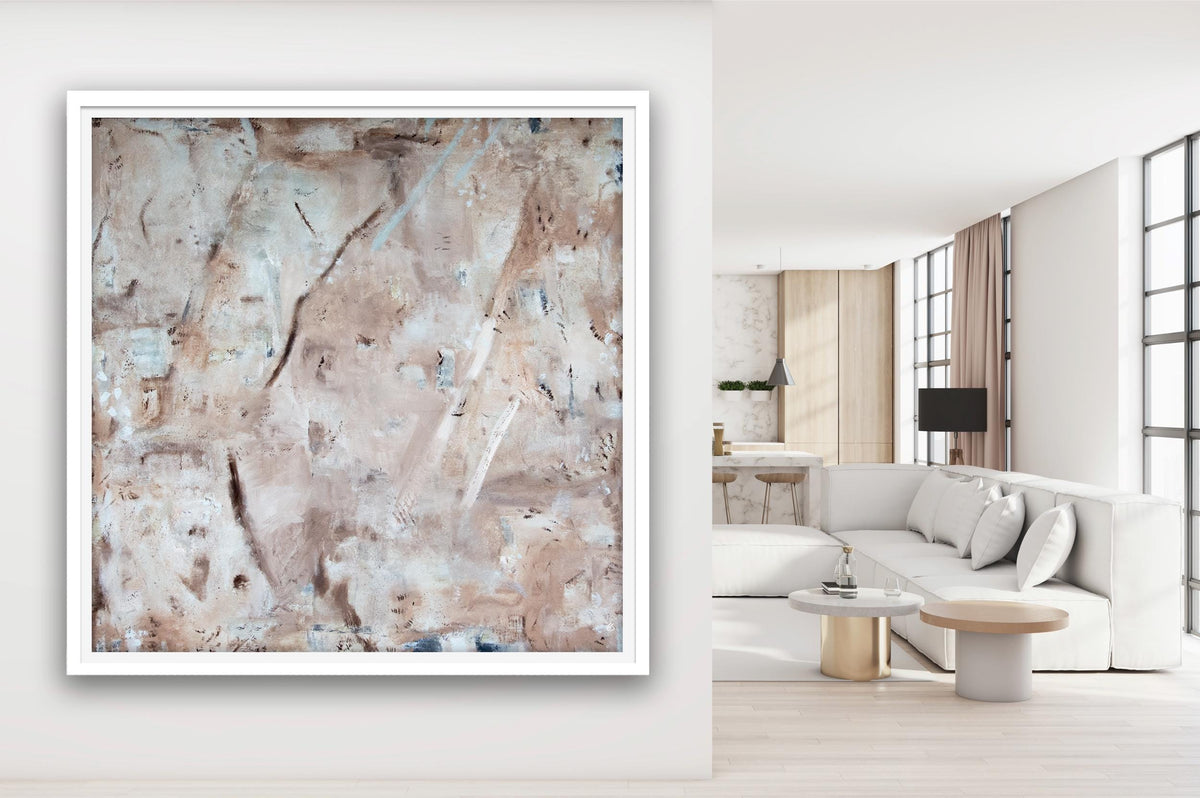 Neutral Abstract Painting Framed Print, large minimalist abstract art, Modern textured pastel multicolor, Trendy aesthetic large wall art
