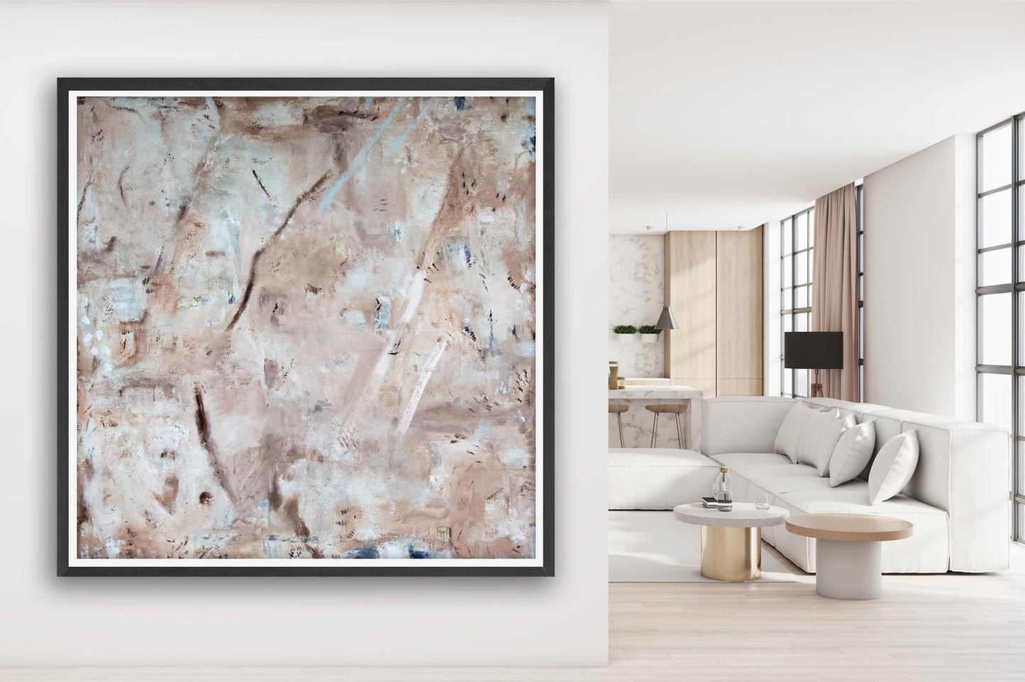 Neutral Abstract Painting Framed Print, large minimalist abstract art, Modern textured pastel multicolor, Trendy aesthetic large wall art