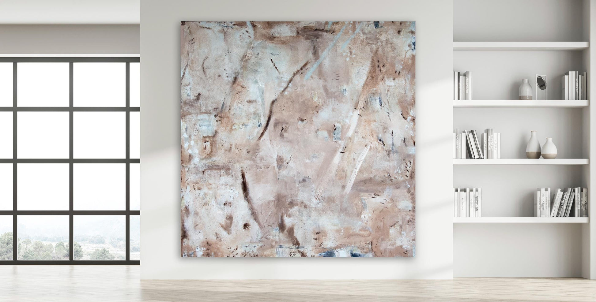Square Marble Abstract Framed Canvas Print, Neutral colors large minimalist art, Modern textured pastel, Trendy aesthetic large wall art