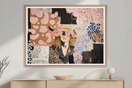 Cheetah & Leopard Print Rose Wall Art Painting - Unique Home Decor, Vibrant Wall Fine Art Paper Print