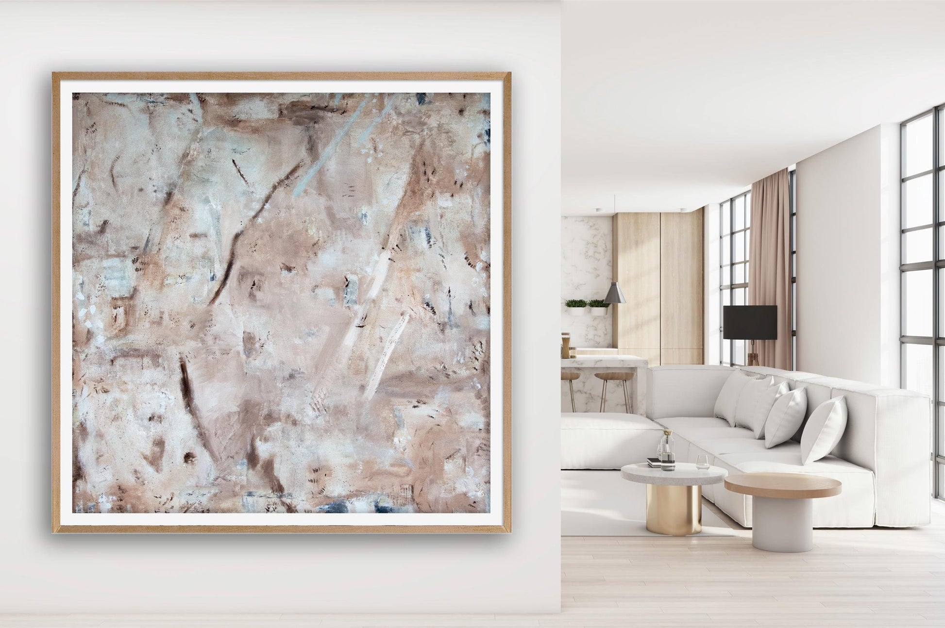 Neutral Abstract Painting Framed Print, large minimalist abstract art, Modern textured pastel multicolor, Trendy aesthetic large wall art