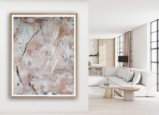 Neutral Abstract Painting Framed Art Print, Large Vertical minimalist abstract art, Modern textured pastel multicolor, Trendy aesthetic art - Falon Brianne Art