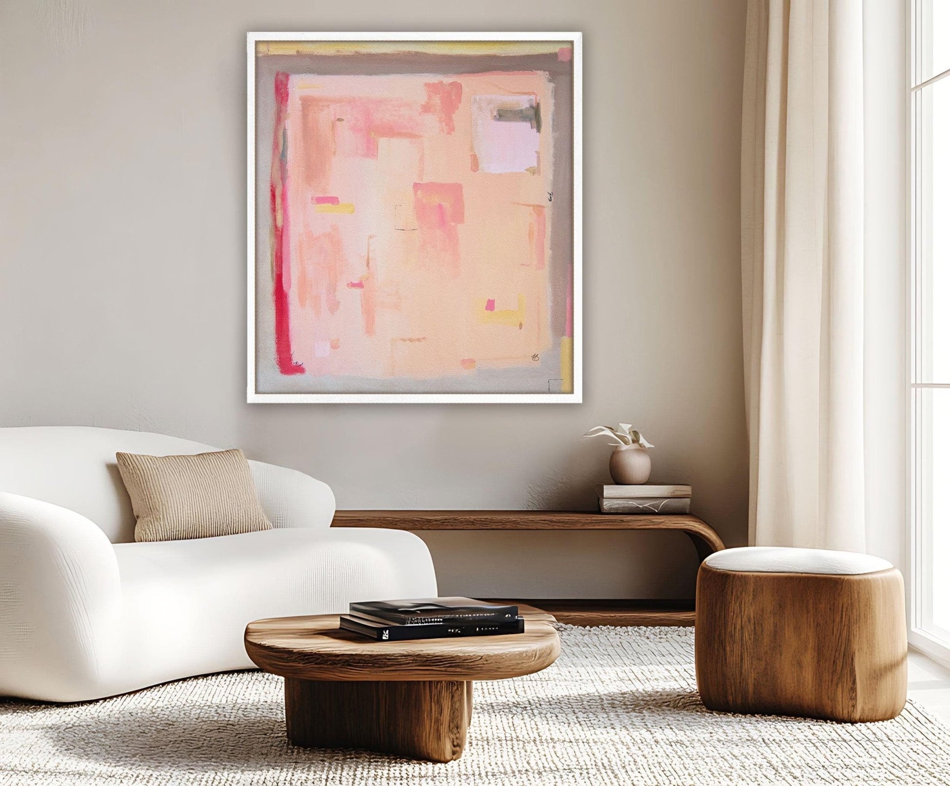 Pastel Pink Abstract Large Canvas Wall Art - Print for Modern Boho Decor - Trendy Minimalist Vibe, Beige Painted Fine Art Canvas Print - Falon Brianne Art