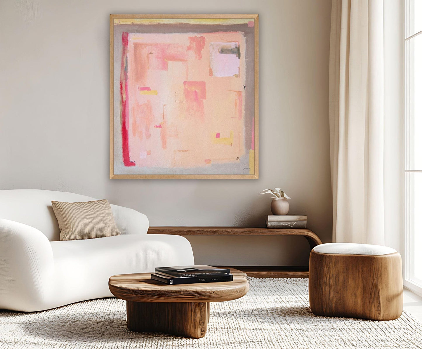 Pastel Pink Abstract Large Canvas Wall Art - Print for Modern Boho Decor - Trendy Minimalist Vibe, Beige Painted Fine Art Canvas Print - Falon Brianne Art