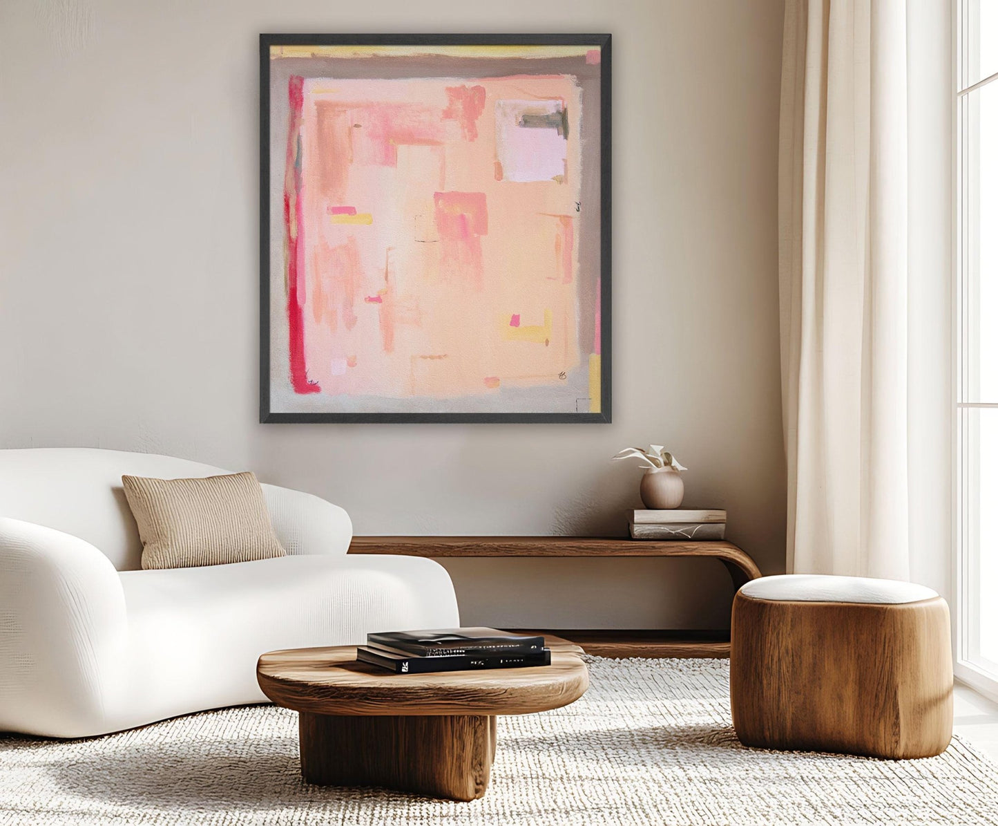 Pastel Pink Abstract Large Canvas Wall Art - Print for Modern Boho Decor - Trendy Minimalist Vibe, Beige Painted Fine Art Canvas Print - Falon Brianne Art