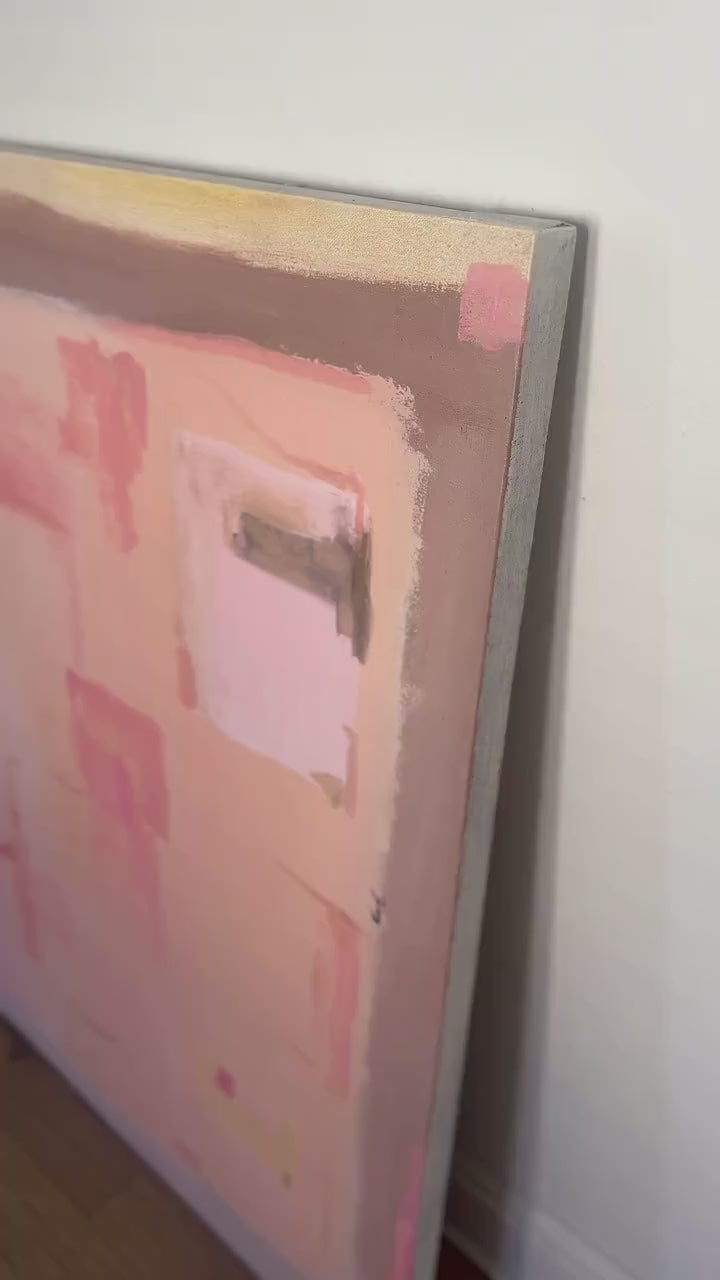 Pastel Pink Abstract Large Canvas Wall Art - Print for Modern Boho Decor -  Trendy Minimalist Vibe, Beige Painted Fine Art Canvas Print